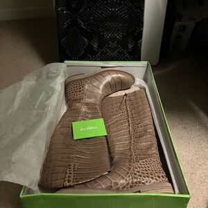 Sam Edelman Tan Croc-Embossed Over the Knee Boots